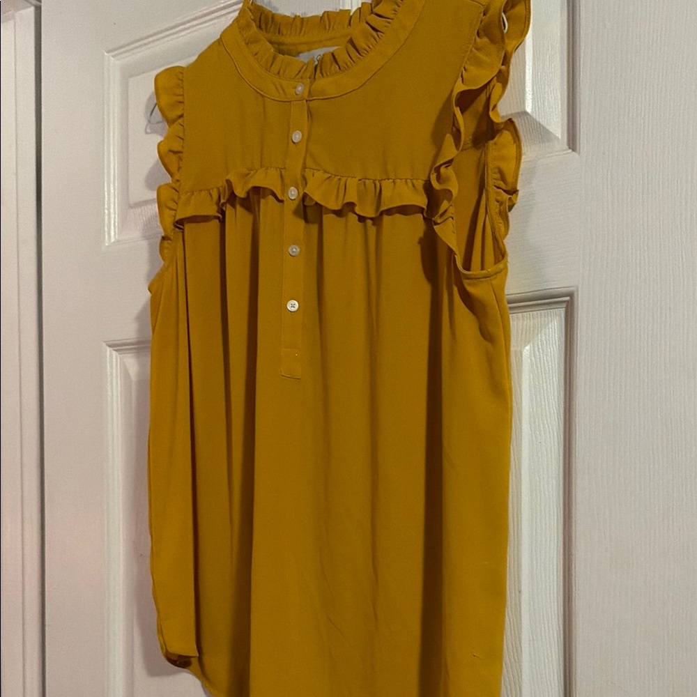 Sleeveless Ruffled Neck Blouse - Mustard